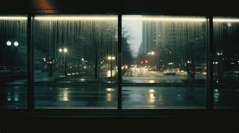 Premium AI Image | Rainy City View Through Glass Window