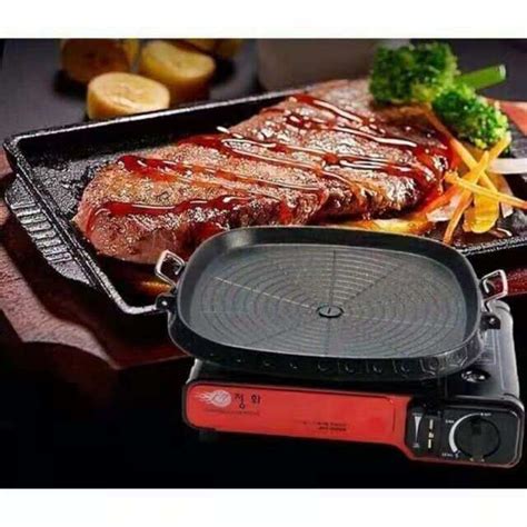 2 In 1 Korean Bbq Samgyupsal Grill Set Grill Pan Gas Stove Portable Bbq Non Stick Griller