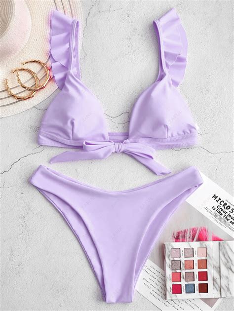 [36 Off] 2022 Zaful Neon Ruffled Knot High Cut Bikini Swimsuit In