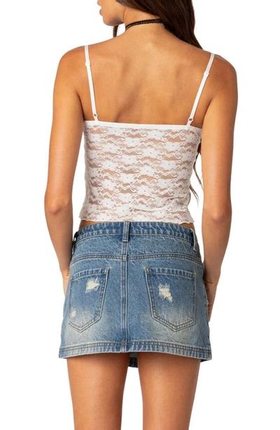 Edikted Eira Sheer Lace Tank Top In White Modesens