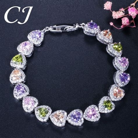 CANDICE Charming Green Pink Purple CZ Setting Heart Zircon Tennis