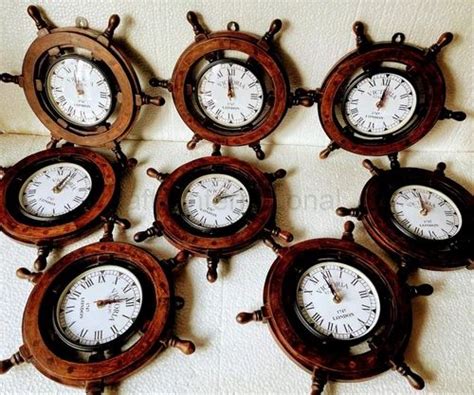 Antique Wooden Ship Wheel Wall Clock Nautical Wall Hanging Clock For