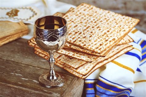 Silver Wine Cup With Matzah Jewish Symbols For The Passover Pesach Holiday Passover Concept