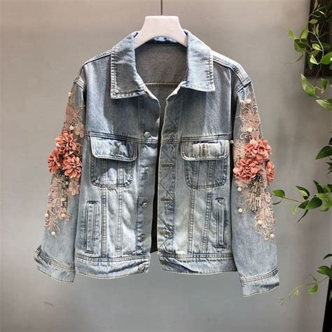 Free Sahipping 2018 Autumn Women Embroidery Three Dimensional Flowers Pearl Bead Short Denim