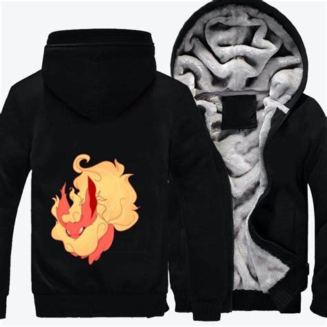 Fire Eevee Flareon Pokemon Fleece Zip Hoodie Jacket Thissporty Let