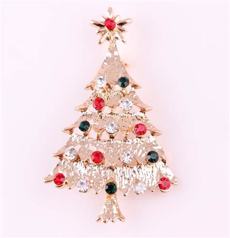 Cute Women Girls Christmas Tree Brooches Xmas Tree Crystal Brooch Pin