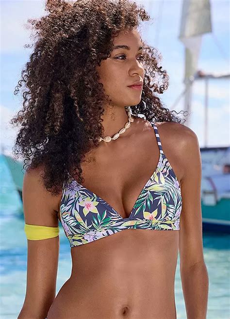 Venice Beach Tropical Print Triangle Bikini Top Look Again