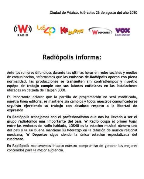 Descarta Radiópolis Cambios En Su Programación Tras Toma De W Radio