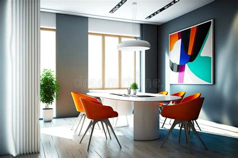 Bright Modern Office With Conference Table And Chairs Around Stock