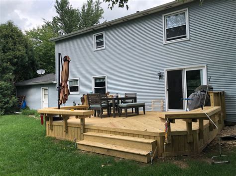 Pressure Treated Pine Deck With Floating Benches In Algonquin Il