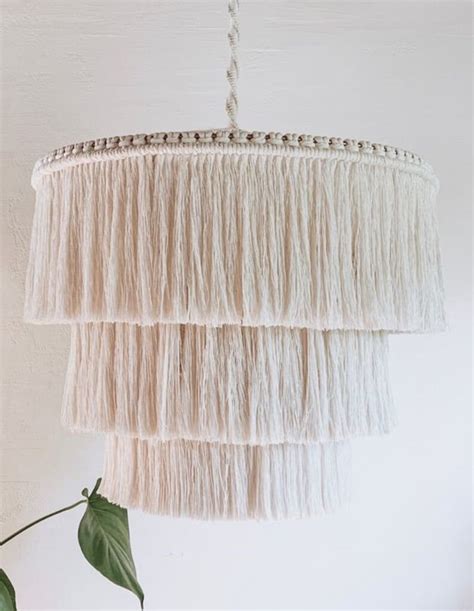 Boho Light Fixture Fringe Chandelier Cotton Fringe Pendant Etsy