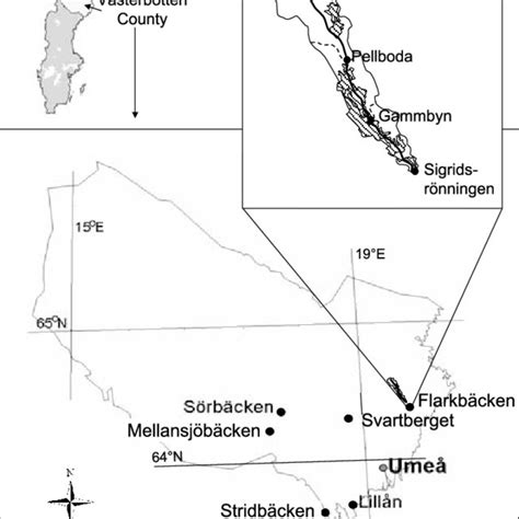 Locations Of Streams In The Västerbotten County Sweden Inset