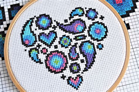 Flower Paisley Heart Color Rainbow Beautiful Love Counted Cross Stitch