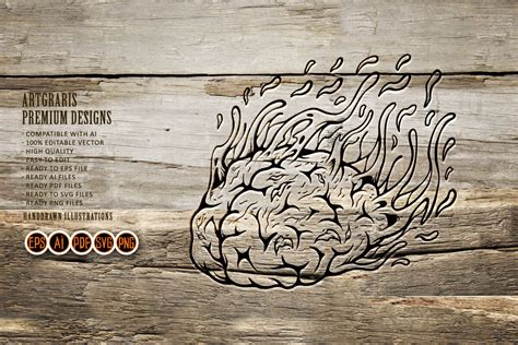 Scary Dripping Monster Zombie Brain Logo Illustrations Outline By