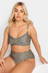 YOURS Plus Size Black Metallic Geometric Print Bikini Top Yours Clothing