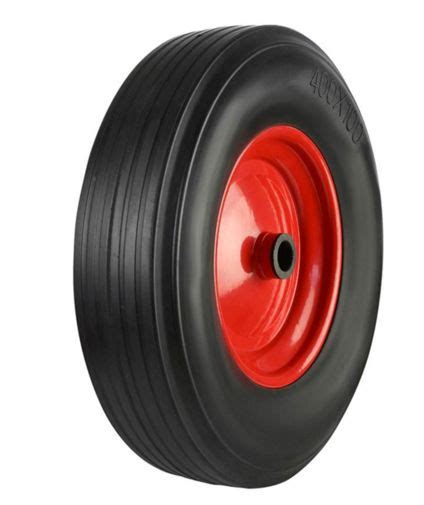 Black Solid Rubber Tyre Red Metal Centre Wheel 400mm Roller Bearing