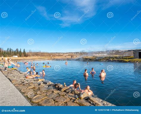 Secret Lagoon Hot Spring In Fludir Iceland Editorial Stock Photo