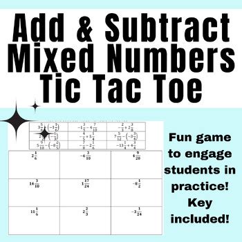 Adding And Subtracting Mixed Numbers Tic Tac Toe Game Activity Tpt