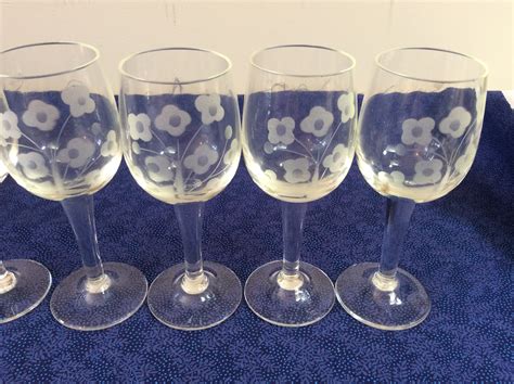 Etched Cordial Glasses Set Of 6 Flowers And Leaves Etsy