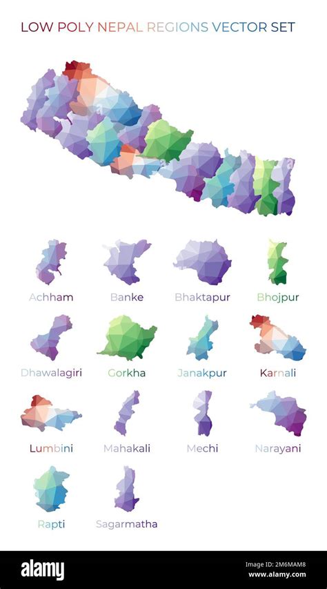 Nepalese Low Poly Regions Polygonal Map Of Nepal With Regions