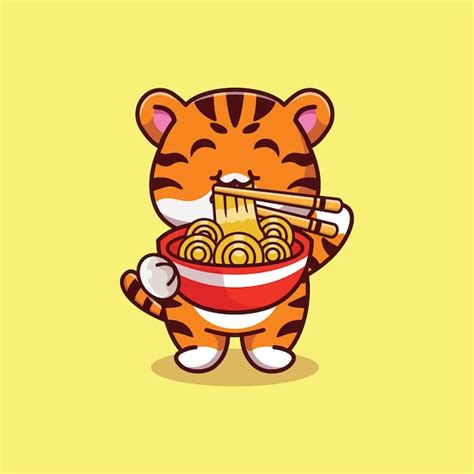 Tigre Bonito Em P Comendo Macarr O Ramen Ilustra O De Cone De