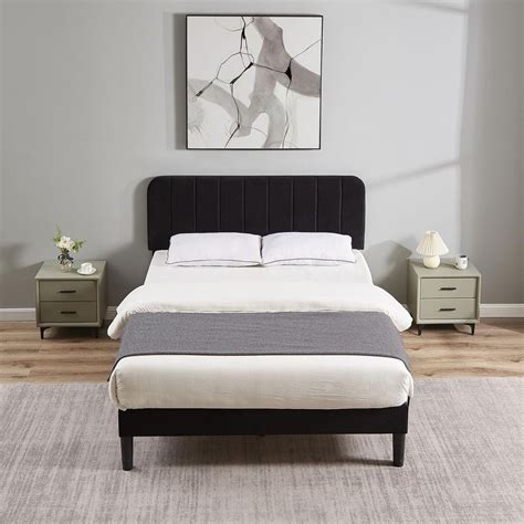 VECELO Upholstered Bed, Black Full Bed Platform BedFrame with ...