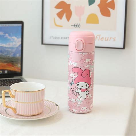 Kawaii Hello Kitty Sanrio Insulation Water Bottles Anime My Melody Portable Plaid Dual Purpose