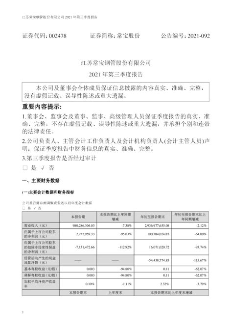 常宝股份：2021年第三季度报告