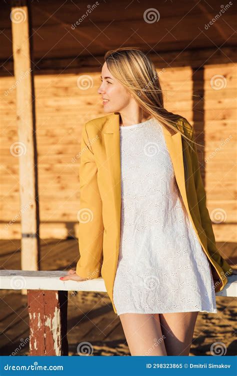 Blonde Woman In A Light Summer Dress And Yellow Jacket Stock Image Image Of Model Lifestyle