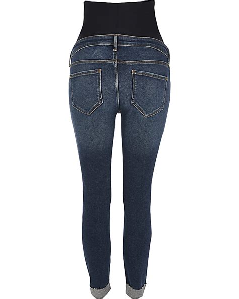 Blue Molly Ripped Maternity Skinny Jeans River Island