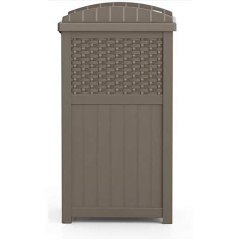 Suncast Wicker Resin Outdoor Hideaway Trash Can With Latching Lid Dark