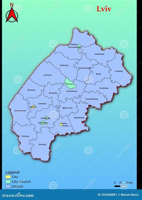 Vector Map Of The Ukraine Administrative Divisions Of Lviv Region With