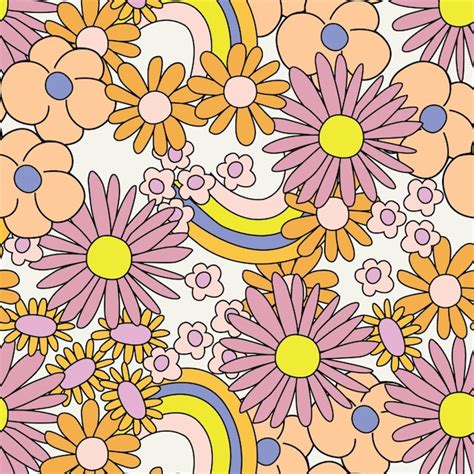 Doodle Rétro Floral Avec Un Vecteur De Motif Sans Couture Arc en ciel