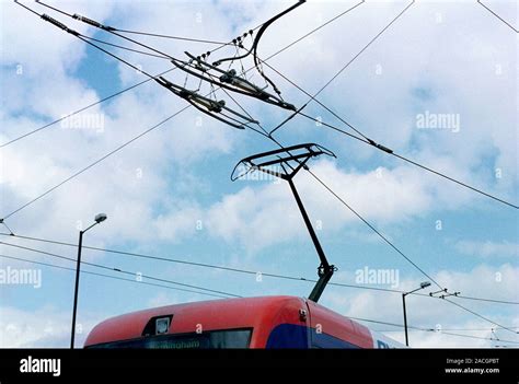 Tram Power Lines Pantograph On Top Of A Tram This Device Connects The