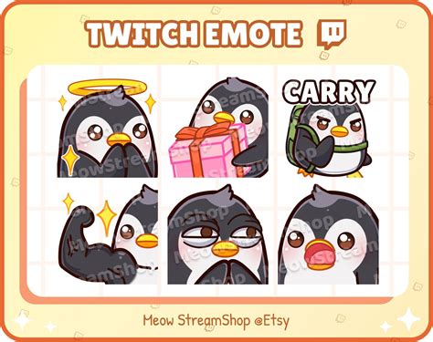 Twitch Emote Cute Penguin Emoji Pack 8 Pray Halo T Carry Flex