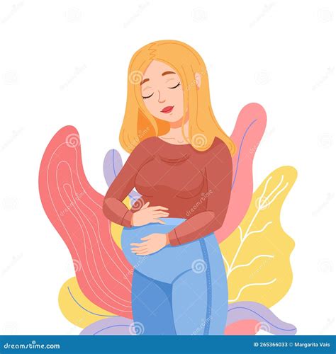 Vector Image Of A Beautiful Blonde Pregnant Woman Touching Her Baby Bump Stock Vector