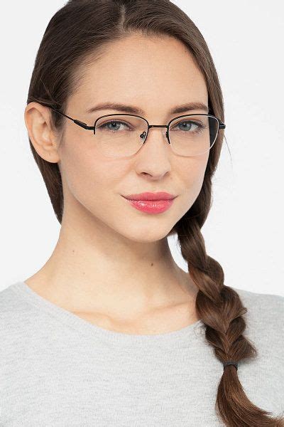 Black Rectangle Prescription Eyeglasses Medium Semi Rimless Metal Eyewear Navigator