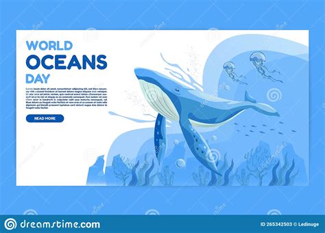 World Oceans Day 8 June Web Banner Save Our Ocean Stock Vector