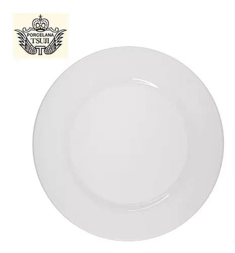 Plato Playo 25cm Ala Ancha Tsuji Línea 1150 Porcelana Blanca