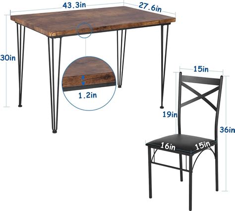 VECELO Mesa De Cocina Rectangular De 5 Piezas De Metal Y Madera Moderna