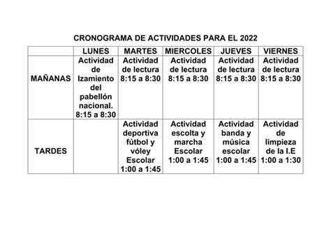 Cronograma De Actividades Para El Docx Descarga Gratuita