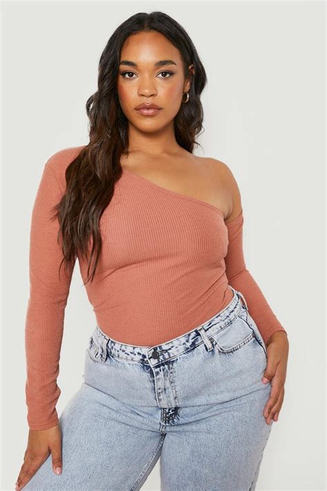 Brown Plus Ripple Rib Slash Neck Bodysuit Boohoo Uk