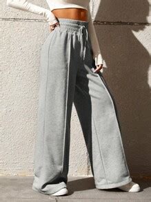 Shein Ezwear Drawstring Waist Seam Detail Wide Leg Pants Shein Eur