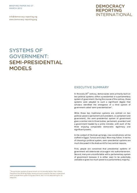 Systems of Government : Semi-Presidential Models