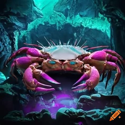 Giant Crab Emerging From A Cyberpunk Cave On Craiyon