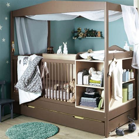 Adorable Brown Wooden Baby Cribs Bedrooms Design With Blue Round Fur