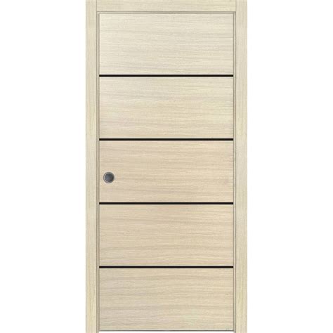 Sliding French Pocket Door 24 X 80 Inches With Planum 0015 Natural Veneer With Frosted Glass