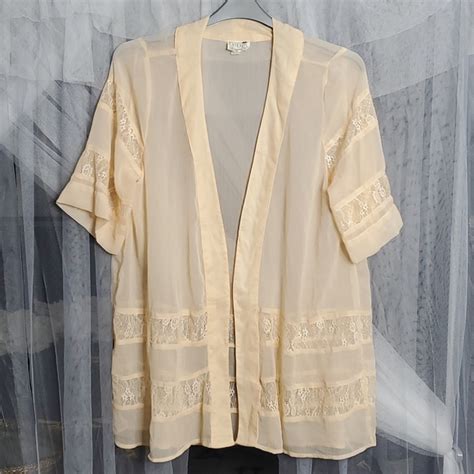 La Hearts Sweaters La Hearts Sheer Lace Trim Kimono Os Peach Poshmark