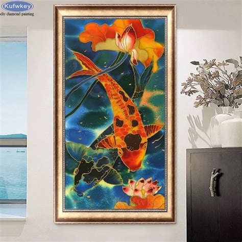 Large Diy Diamond Painting Koi Fish Lotus Full Square Round Diamond