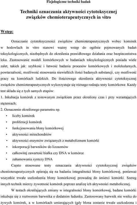 Techniki Oznaczania Aktywno Ci Cytotoksycznej Zwi Zk W